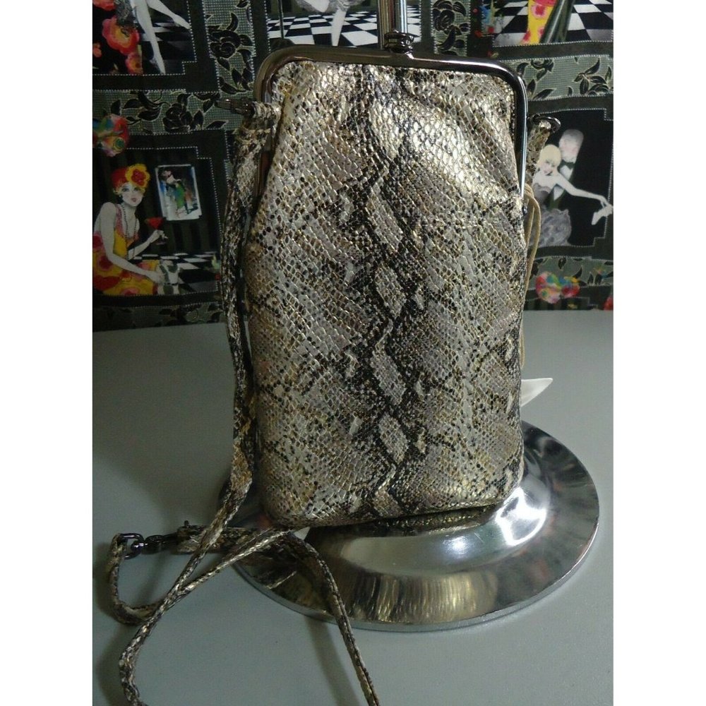 Hobo Melody Leather Clasp Crossbody Bag Glam Snake Gold Black Python Pri…